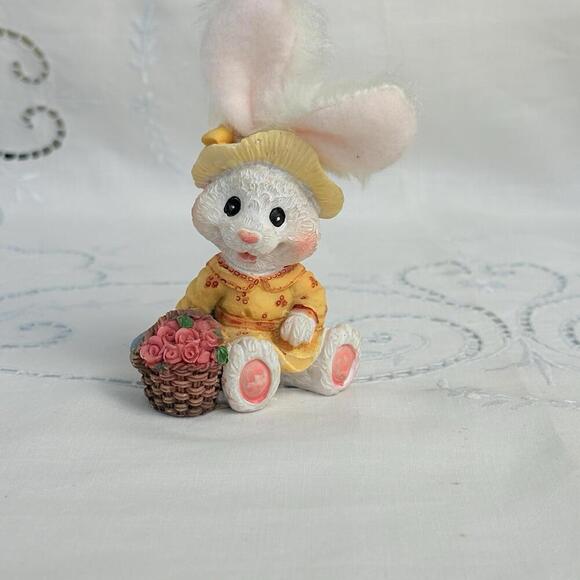 K's Collection Spring Bunny in Yellow Dress Vintage White Rabbit Soft Fur Ears - Picture 2 of 7